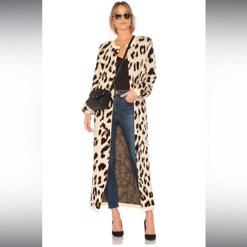 NEW Lovers + Friends Lovers Speak Up Duster Open Cardigan in Metallic Leopard